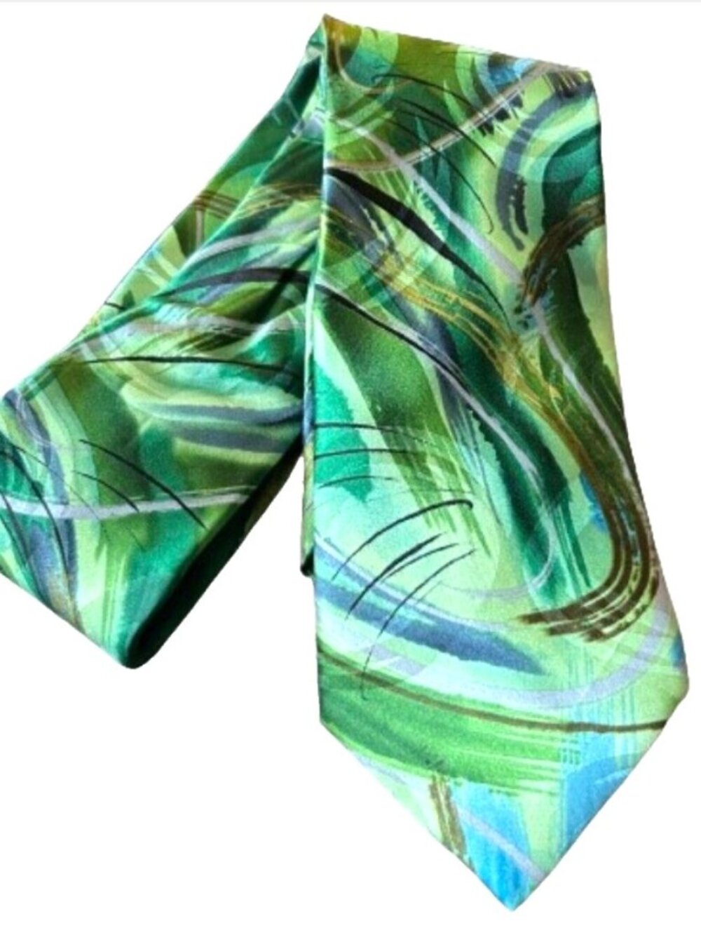 GARCIA Mens Silk Neck Tie • Green Abstract “Butterfly Trap” • 63”L   3.5”W